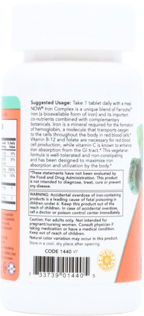 NOW Foods Iron Complex 100 Tablets - 3