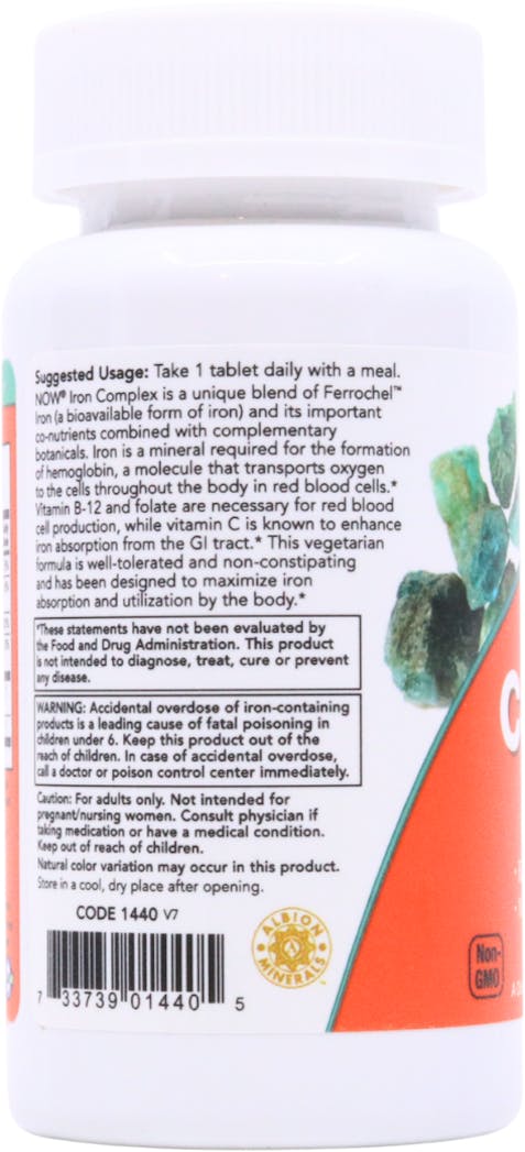 NOW Foods Iron Complex 100 Tablets - 3