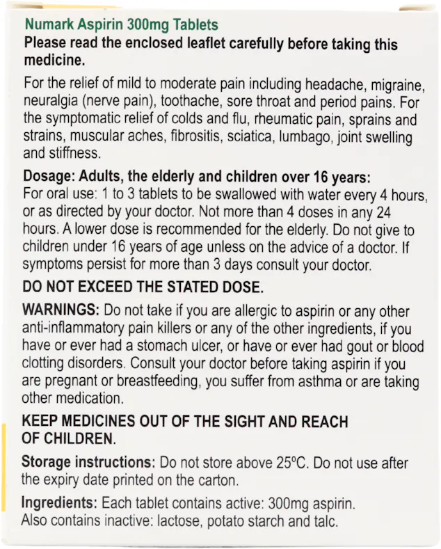 Numark Aspirin 300mg 32 Tablets - 2