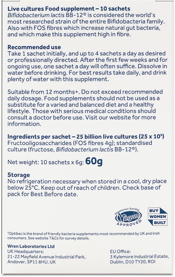 Optibac Probiotics Bifidobacteria & Fibre 10 Sachets - 3
