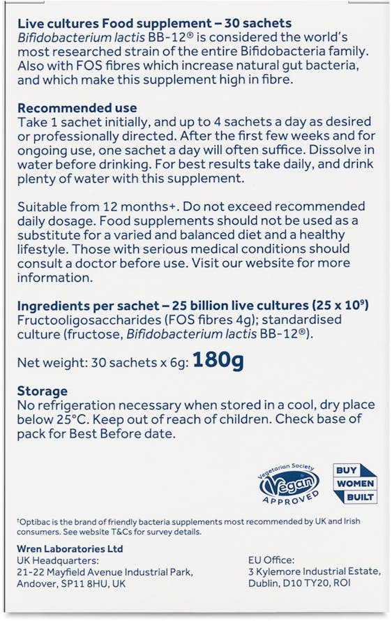 Optibac Probiotics Bifidobacteria & Fibre 30 Sachets - 3