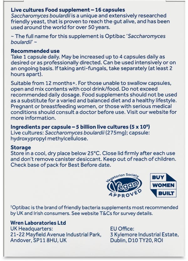 Optibac Probiotics Saccharomyces Boulardii 16 Capsules - 3