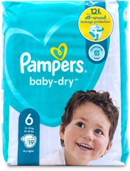 Pampers Baby-Dry Nappy Pants Size 6, 19 Nappies, 14kg - 19kg, Carry Pack