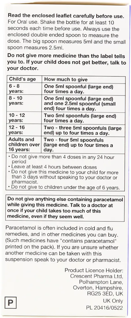 Paracetamol Oral Suspension 250mg/5ml (6+) Strawberry Flavour 200ml - 2