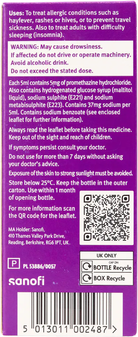 Phenergan Elixir 5mg/5ml Oral Solution 100ml - 2