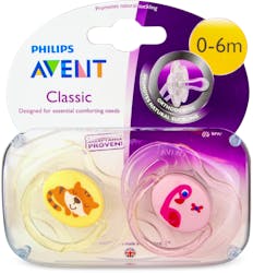Philips Avent Classic Soothers Tiger & Flamingo 0-6 Months 2 Pack