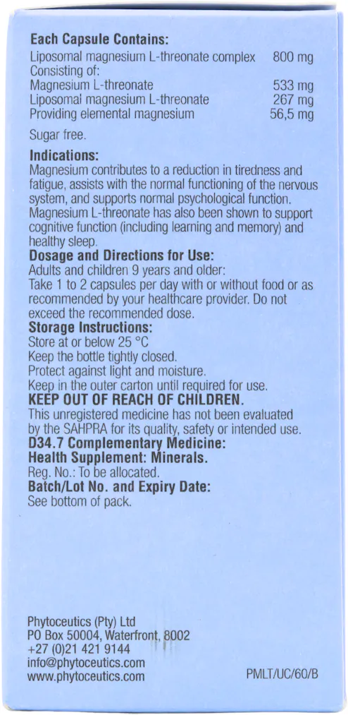 Phytoceutics Phytopure Magnesium L-Threonate Advanced 60 Vegicaps - 2