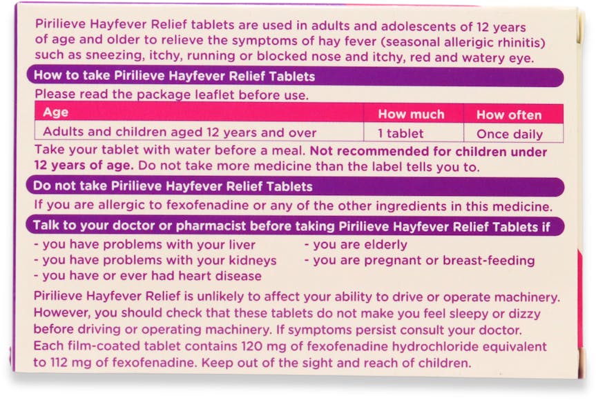 Pirilieve Hayfever Relief 120mg 30 Tablets - 2