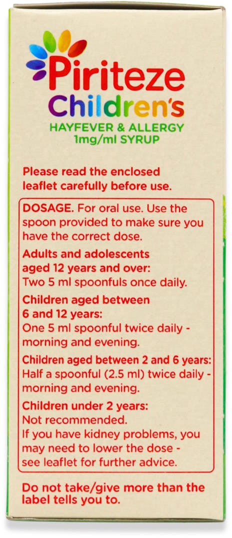 Piriteze Children's Hayfever & Allergy 1mg/ml Syrup 70ml - 2