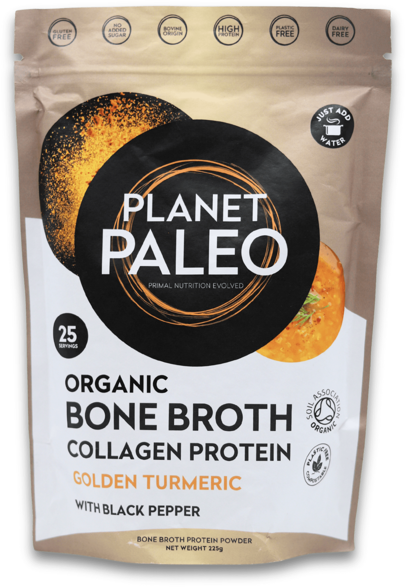 Planet Paleo Bone Broth Collagen Protein Golden Turmeric 225g