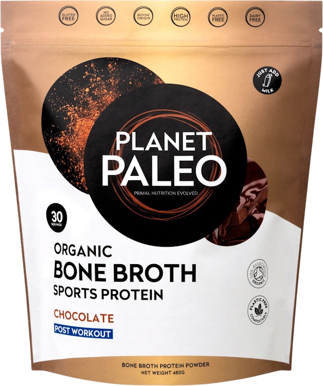 Planet Paleo Bone Broth Sports Protein Chocolate 480g