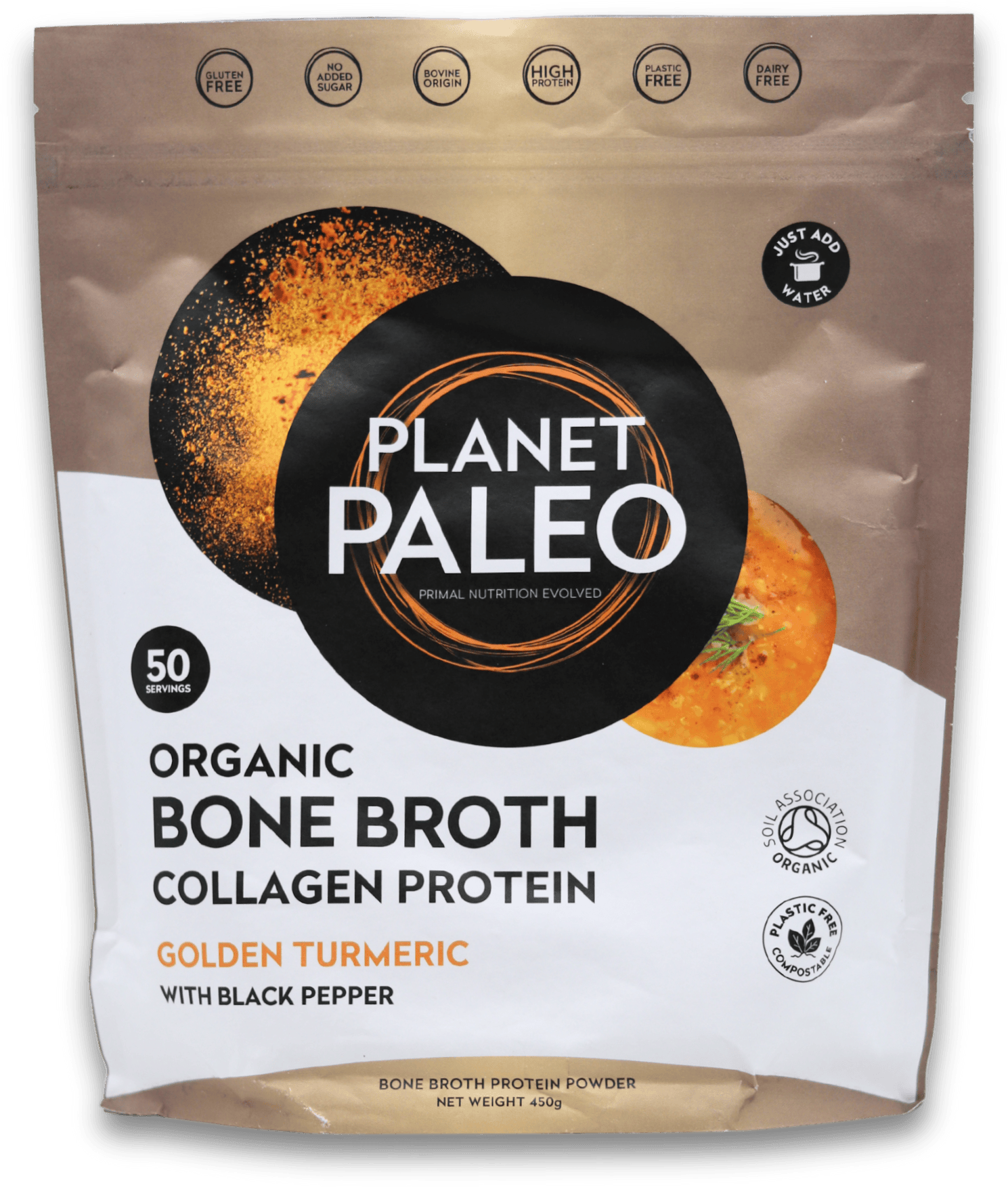 Planet Paleo Organic Bone Broth Collagen Protein Golden Turmeric 450g