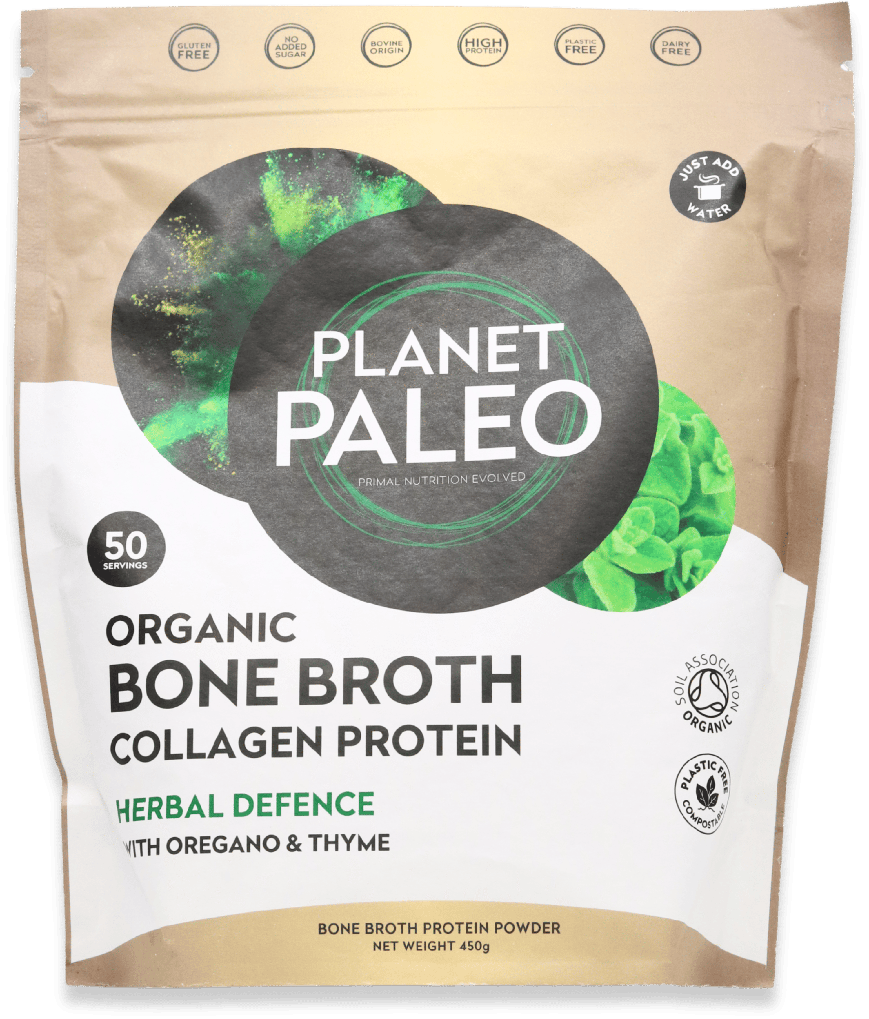 Planet Paleo Organic Bone Broth Collagen Protein Herbal Defence 450g