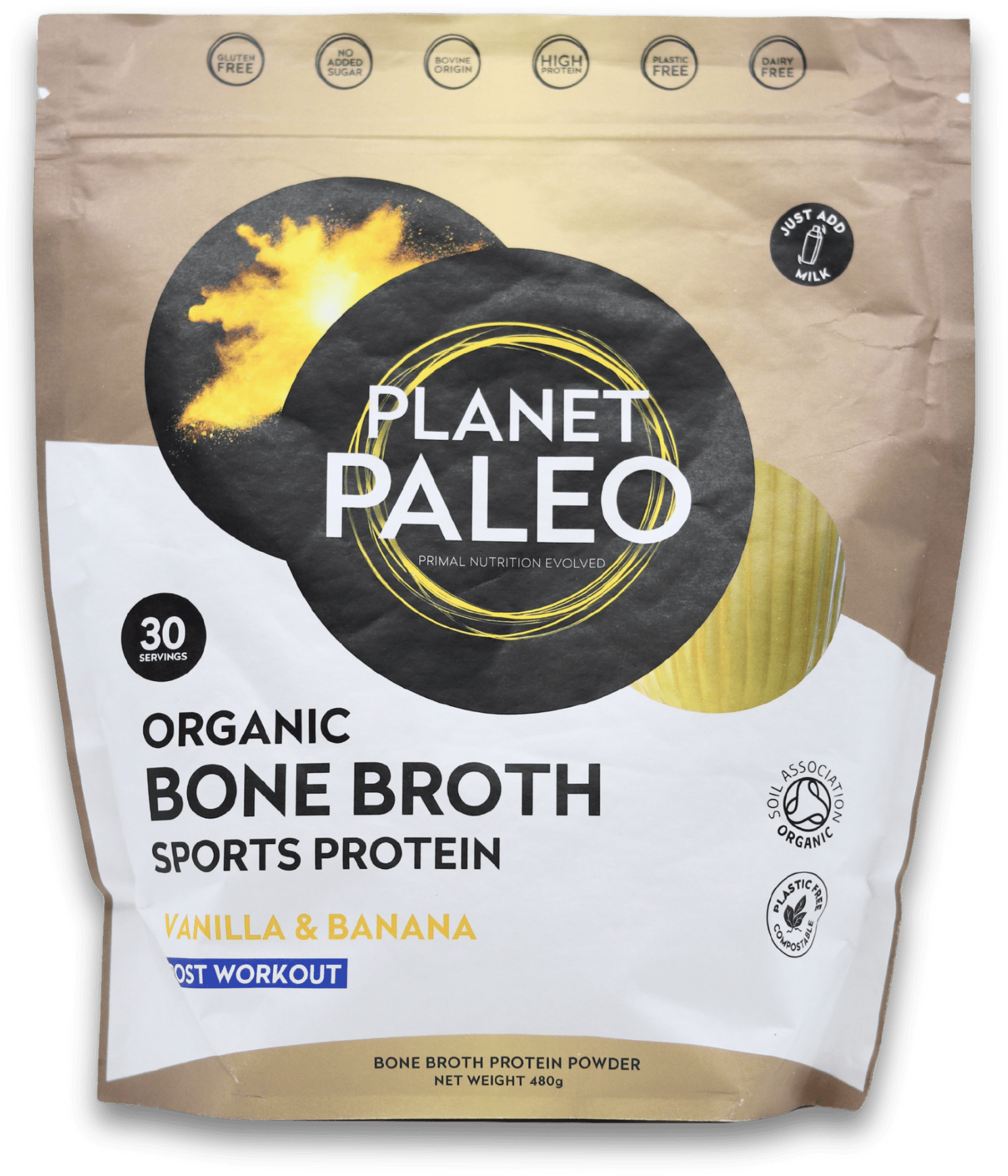 Planet Paleo Bone Broth Sports Protein Vanilla & Banana 480g