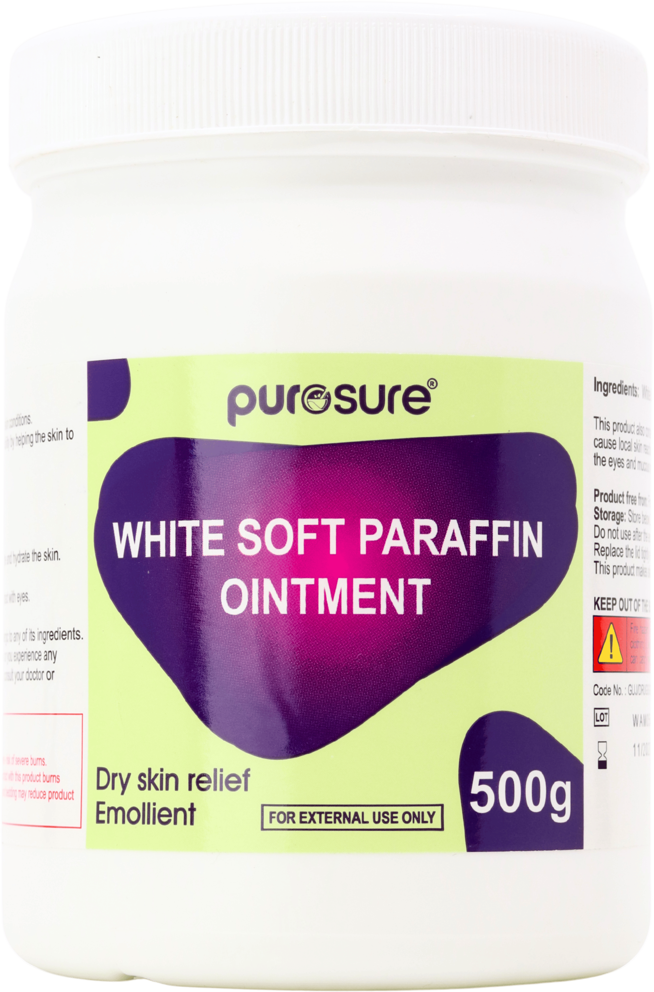 Purosure White Soft Paraffin Dry Skin Relief Emollient 500g
