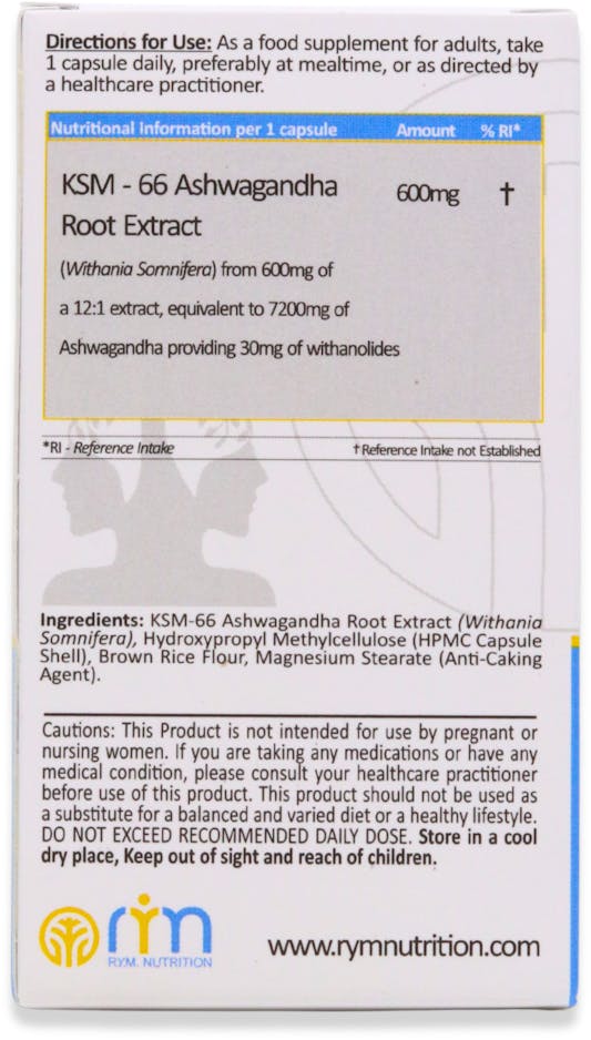 R.Y.M. KSM-66 Ashwagandha 600mg 30 Capsules - 3