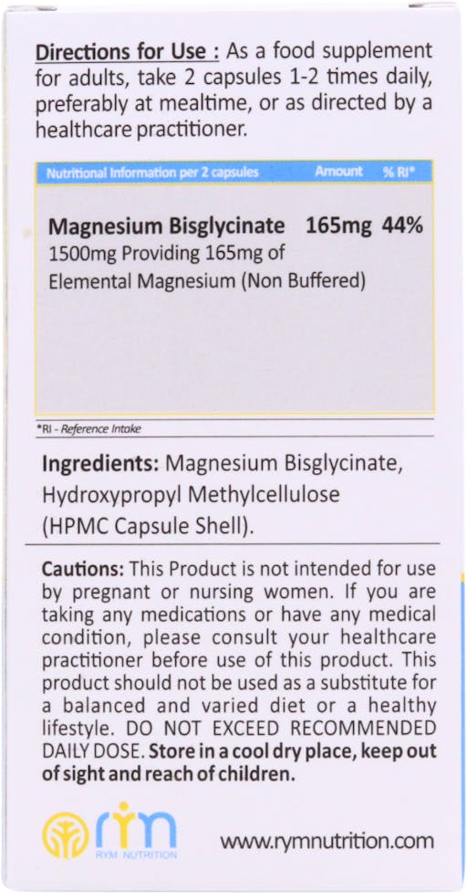 R.Y.M. Magnesium Bisglycinate 1500mg 120 Capsules - 3