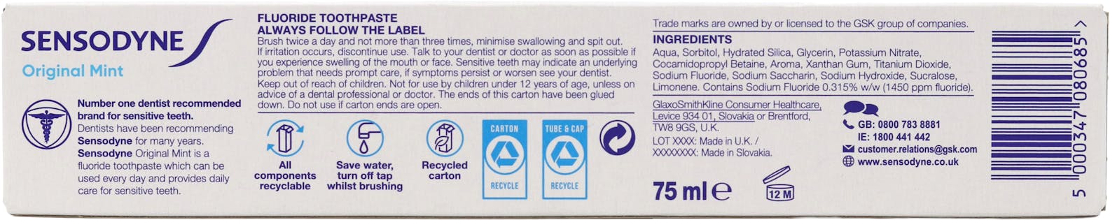 Sensodyne Daily Care Original Mint Toothpaste 75ml - 3