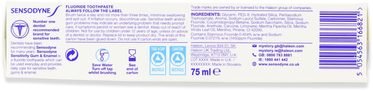 Sensodyne Daily Triple Action Sensitivity Gum & Enamel Mint Toothpaste 75ml - 2