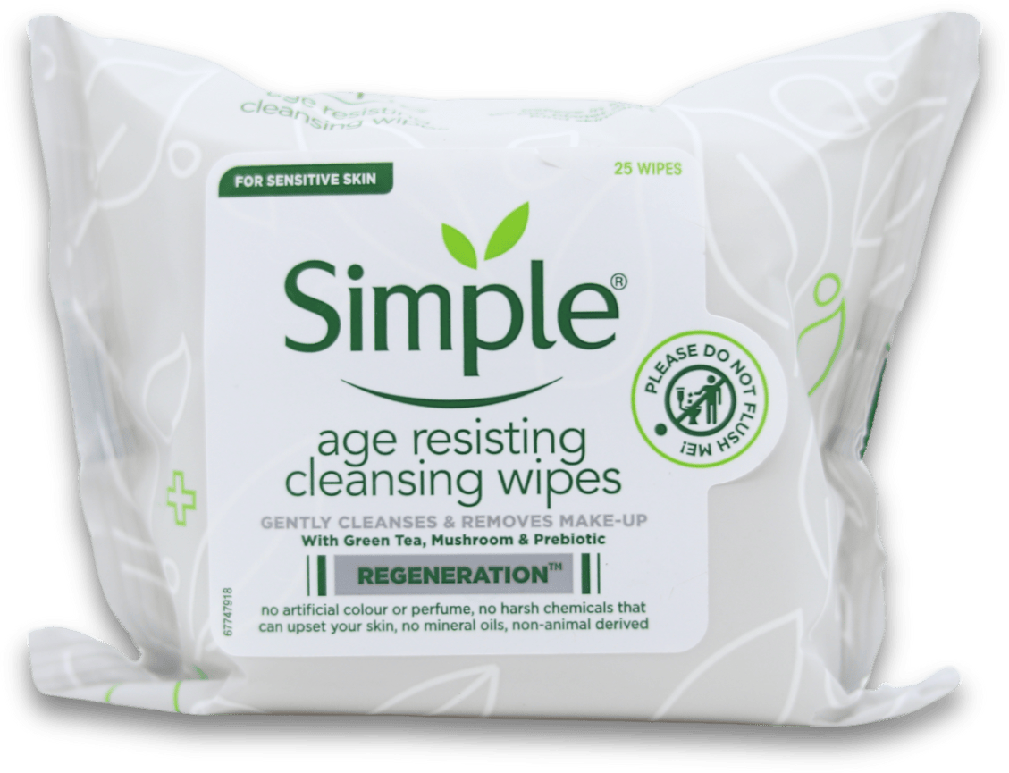 Simple Age Resisting Cleasing Wipes 25 Pack