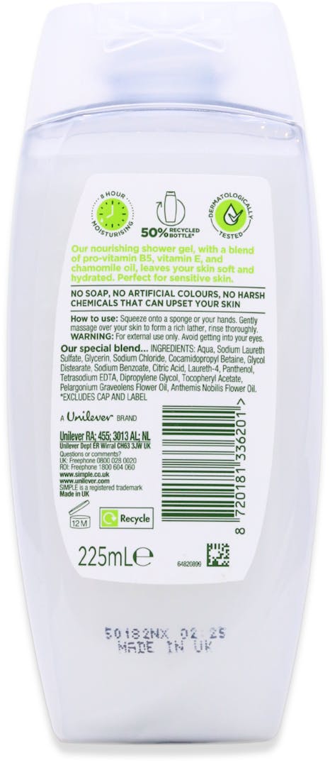 Simple Kind to Skin Nourishing Shower Gel 225ml - 2