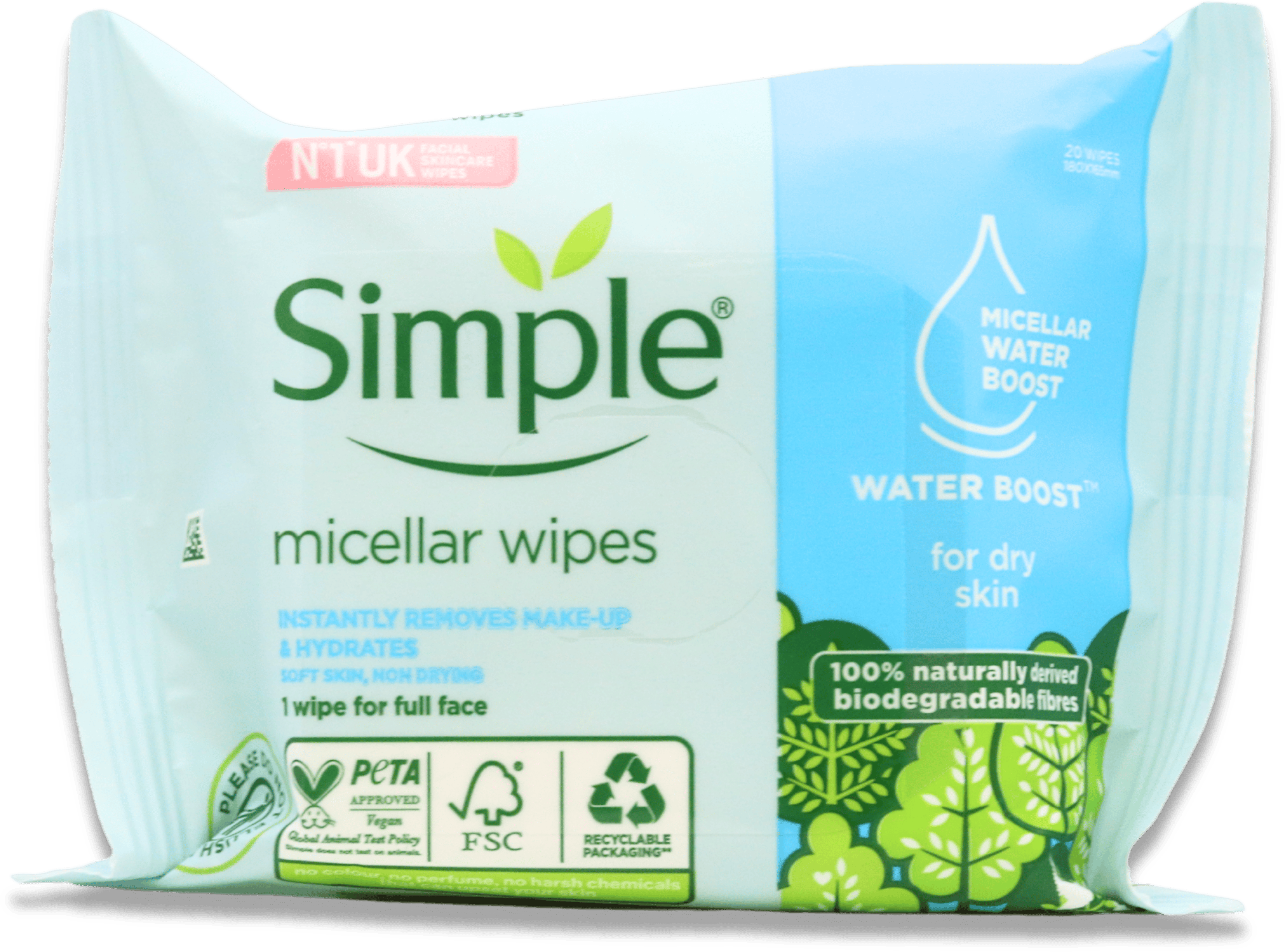 Simple Micellar Facial Wipes 20 Pack