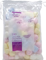 Simply Cotton Cotton Wool Cleansing Balls Coloured 100 Pack