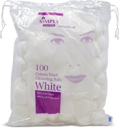 Simply Cotton Cotton Wool Cleansing Balls White 100 Pack