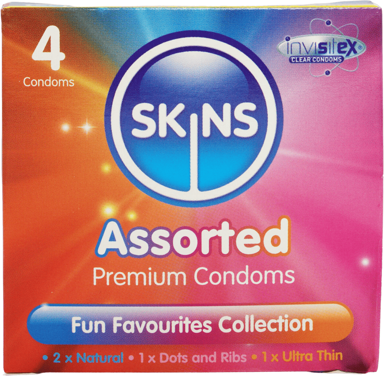 Skins Assorted 4 Pack (2 Natural, Dots & Rib, Ultra Thin)