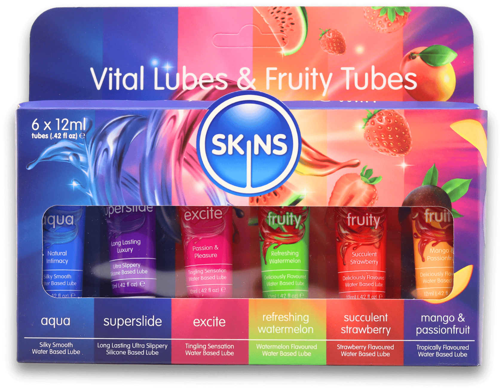 Skins Vital Lubes & Fruity Tubes Assorted Pack 6 x 12ml