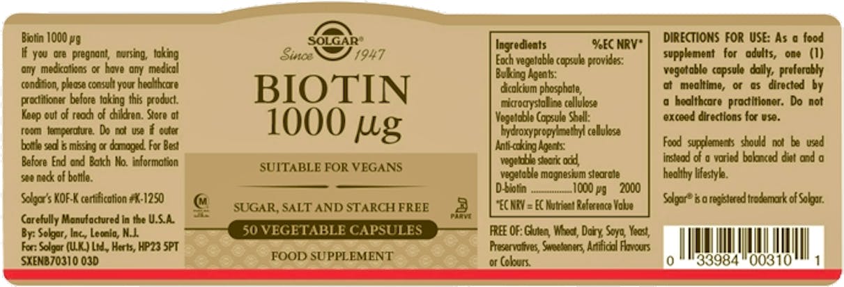 Solgar Biotin 1000µg 50 Capsules - 2