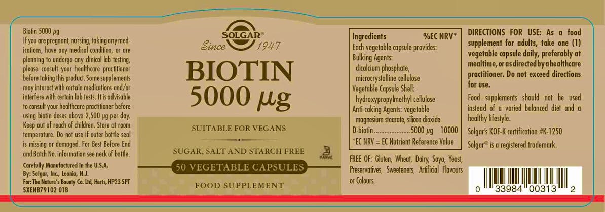 Solgar Biotin 5000µg 100 Capsules - 2