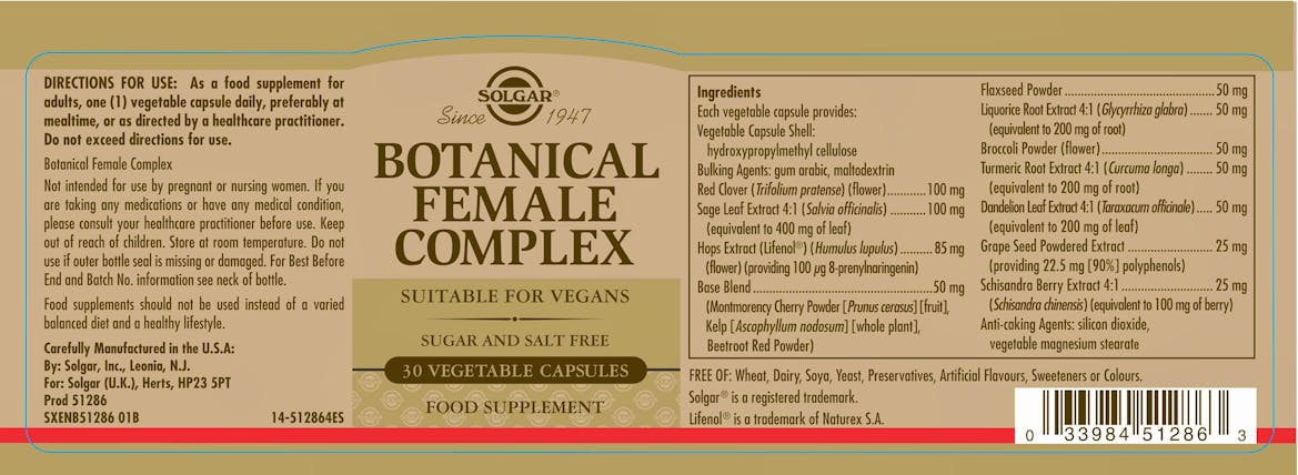Solgar Botanical Female Complex 30 Vegetable Capsules - 2