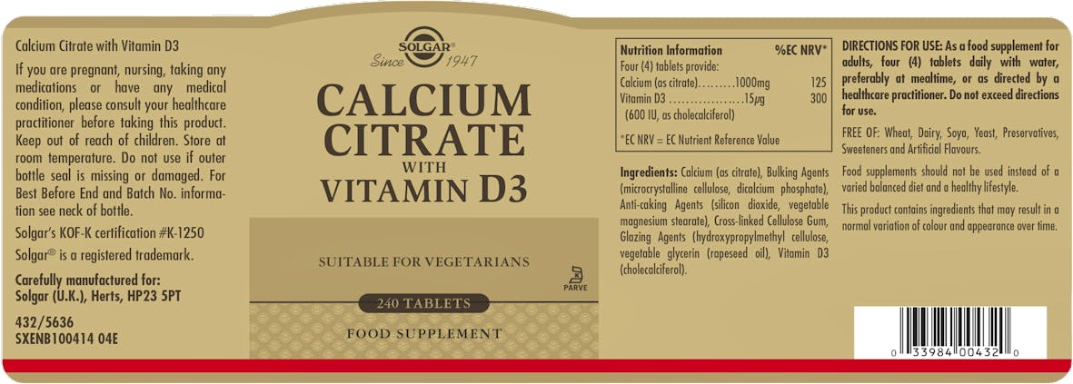 Solgar Calcium Citrate with Vitamin D3 240 Tablets - 2