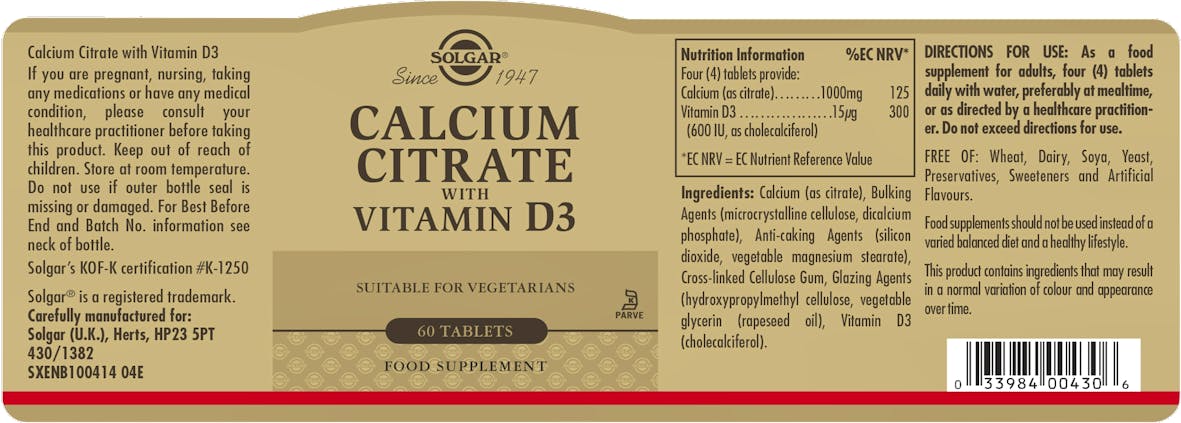 Solgar Calcium Citrate with Vitamin D3 60 Tablets - 2