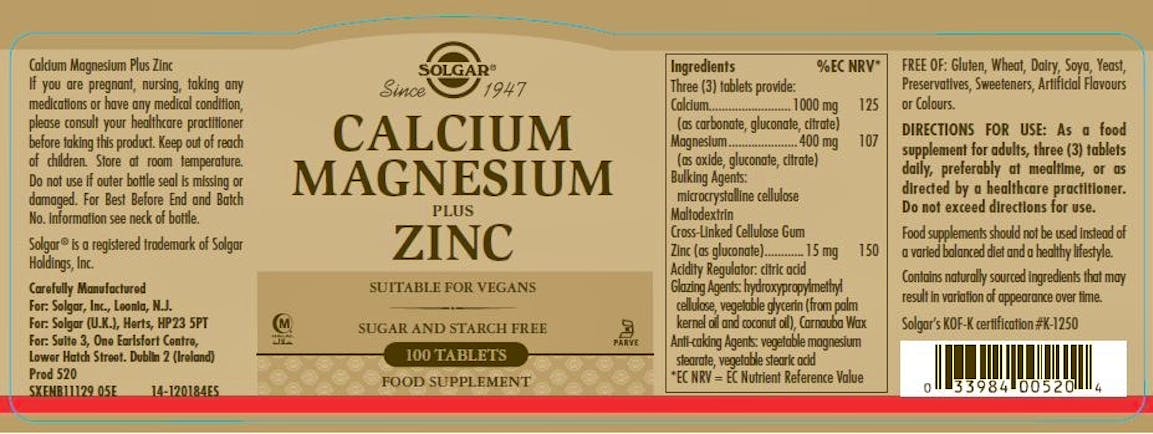 Solgar Calcium Magnesium Plus Zinc 250 Tablets - 2