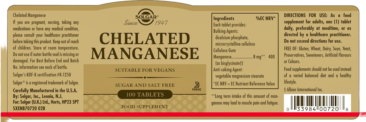 Solgar Chelated Manganese 100 Tablets - 2