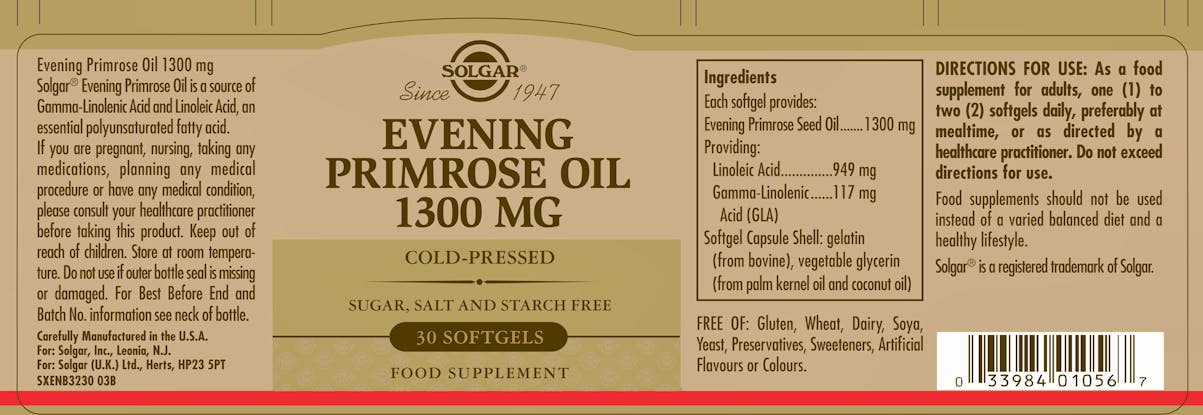 Solgar Evening Primrose Oil 1300mg 30 Softgels - 2