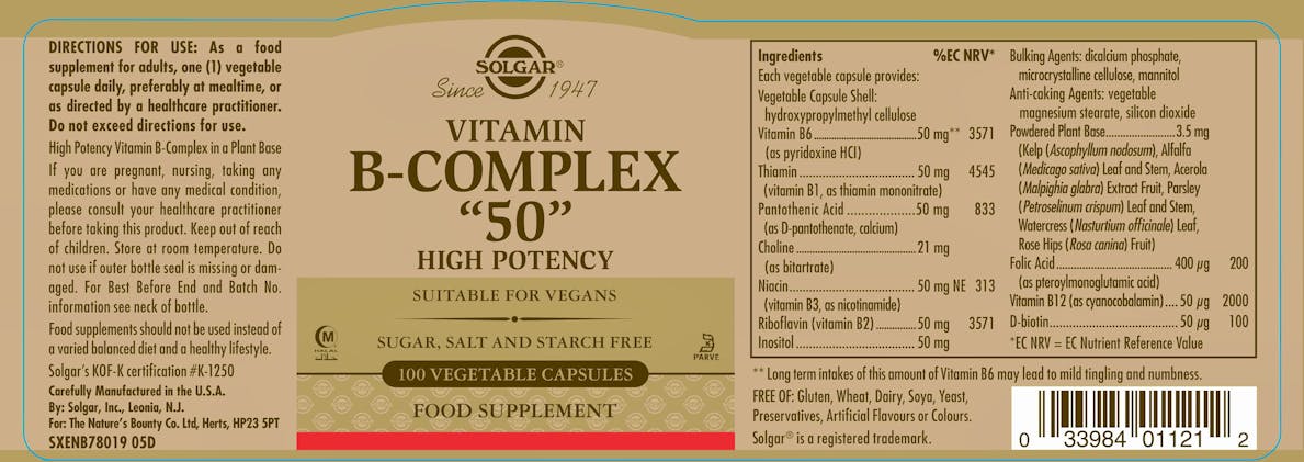 Solgar Formula Vitamin B-Complex "50" 100 Capsules - 2