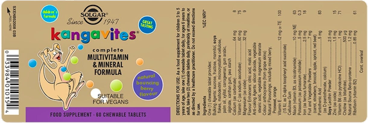 Solgar Kangavites Multivitamin Formula for Children (Tropical Punch) 60 Tablets - 2