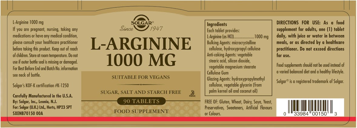Solgar L-Arginine 1000mg 90 Tablets - 2