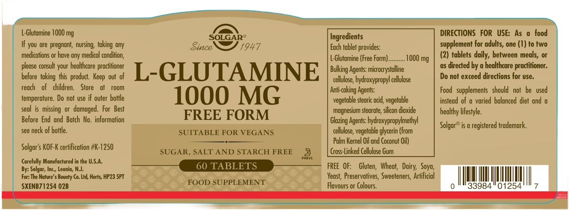Solgar L-Glutamine 1000mg 60 Tablets - 2