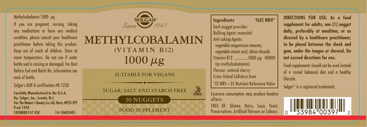 Solgar Methylcobalamin (Vitamin B12) 1000µg 30 Nuggets - 2