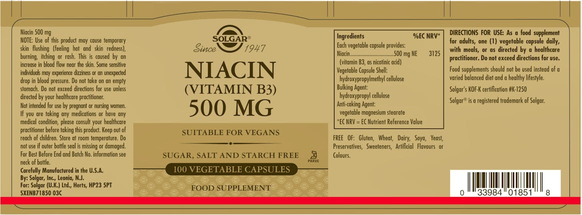 Solgar Niacin (Vitamin B3) 500mg 100 Capsules - 2