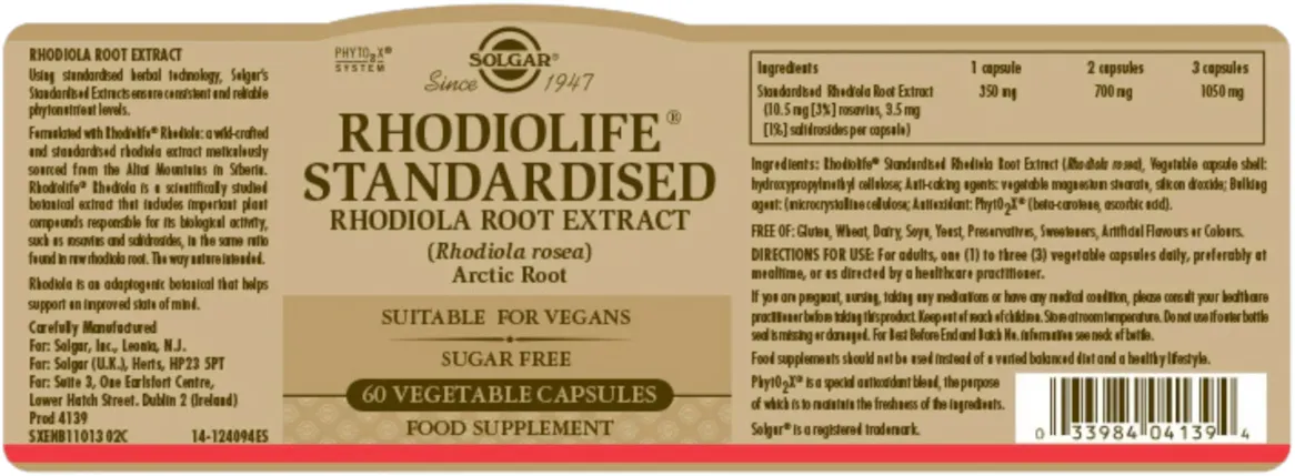 Solgar Rhodiola Root Extract 60 Capsules - 2