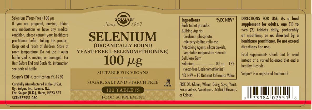 Solgar Selenium 100µg (Yeast Free) 100 Tablets - 2