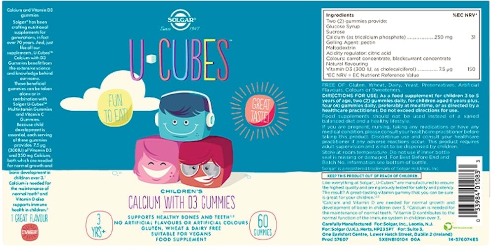 Solgar U-Cubes Children's Calcium D3 60 Gummies - 2