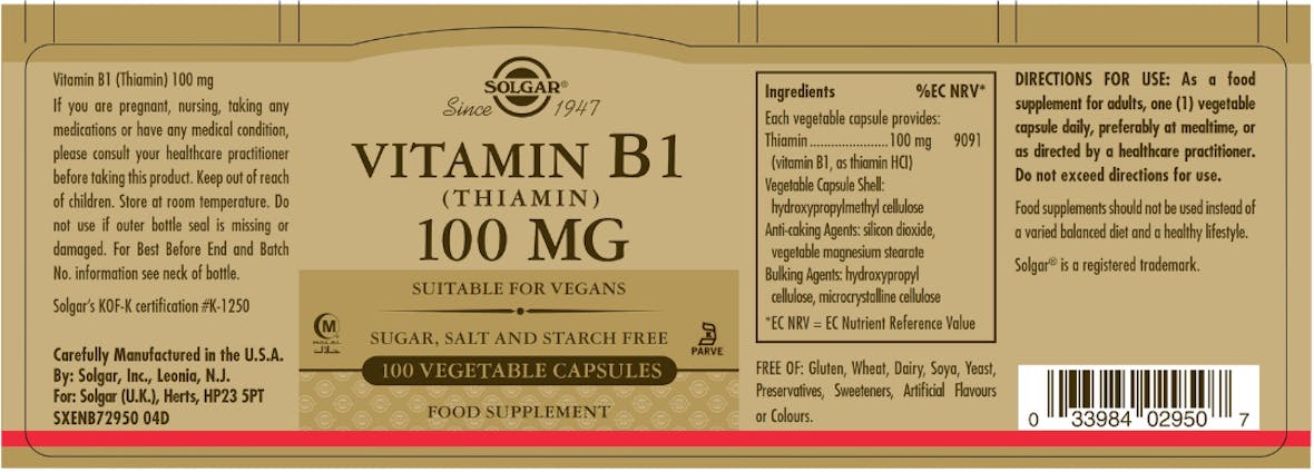 Solgar Vitamin B1 100mg 100 Capsules - 2