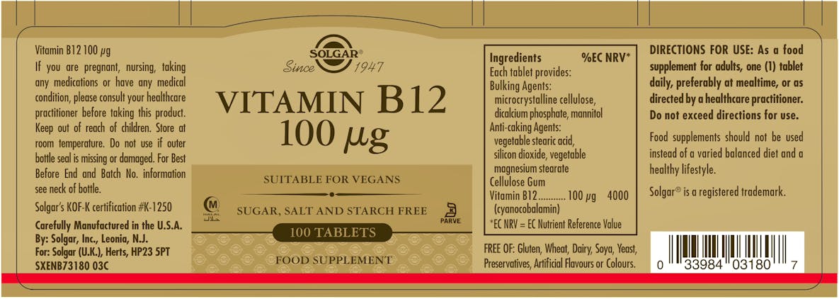 Solgar Vitamin B12 100µg 100 Tablets - 2