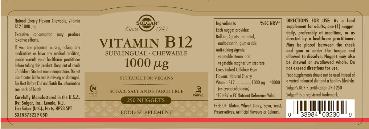 Solgar Vitamin B12 1000µg 250 Nuggets - 2